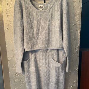 Light Blue Cable Knit Women's Cropped Sweater and skirt set